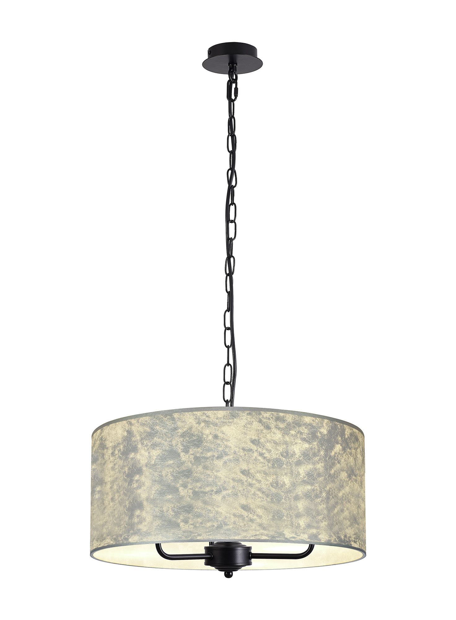 DK1042  Banyan 50cm 3 Light Pendant Matt Black, Silver Leaf